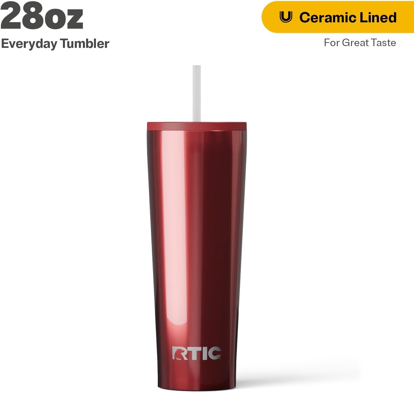 28oz Everyday Tumbler, Insulated, Ceramic Lined, Black | with Lid and Straw, Portable Metal Cup for Hot and Cold Drinks, Coffee, Car, Camping and Travel, Stainless Steel
