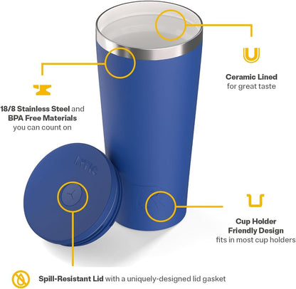 28oz Everyday Tumbler, Insulated, Ceramic Lined, Black | with Lid and Straw, Portable Metal Cup for Hot and Cold Drinks, Coffee, Car, Camping and Travel, Stainless Steel