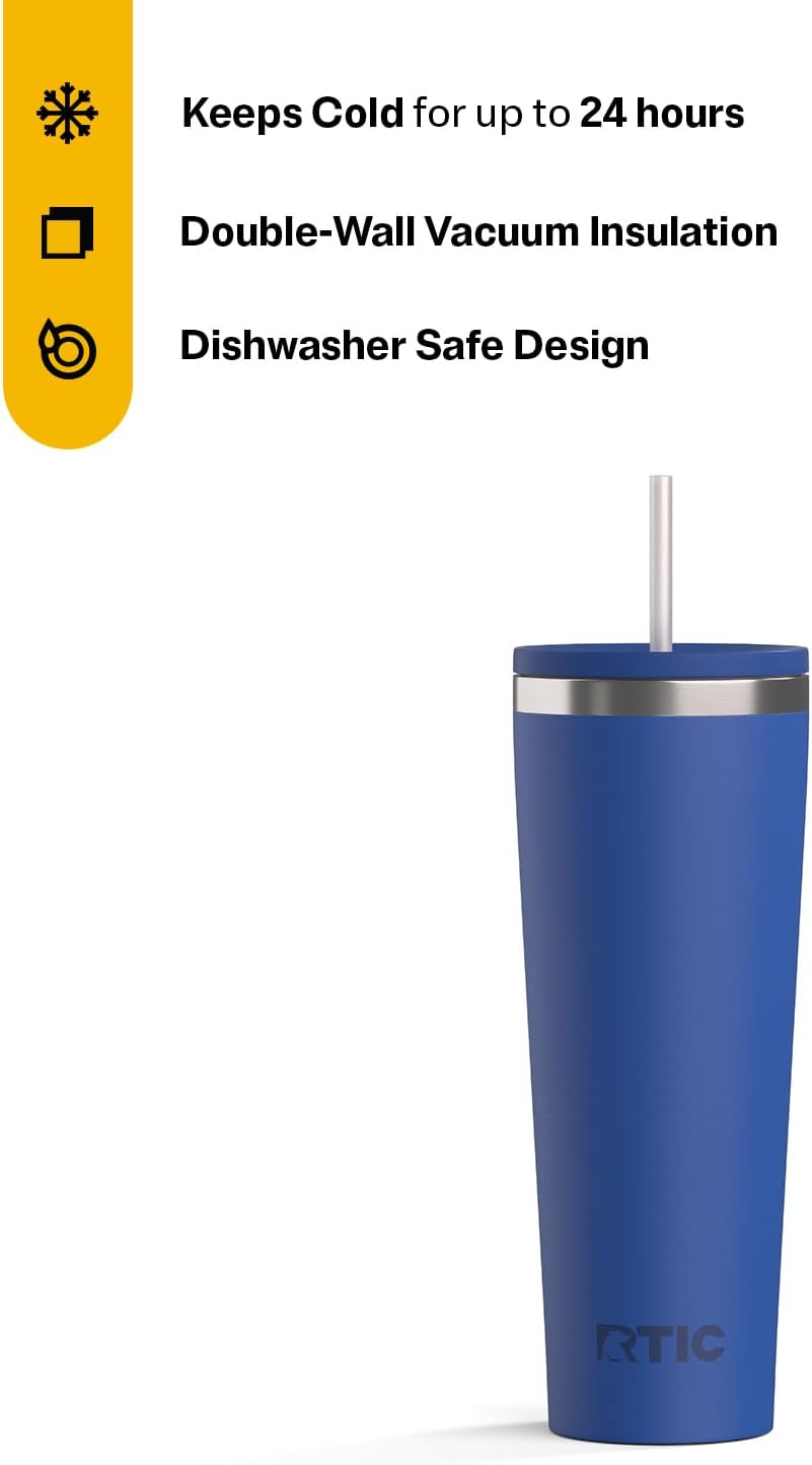 28oz Everyday Tumbler, Insulated, Ceramic Lined, Black | with Lid and Straw, Portable Metal Cup for Hot and Cold Drinks, Coffee, Car, Camping and Travel, Stainless Steel