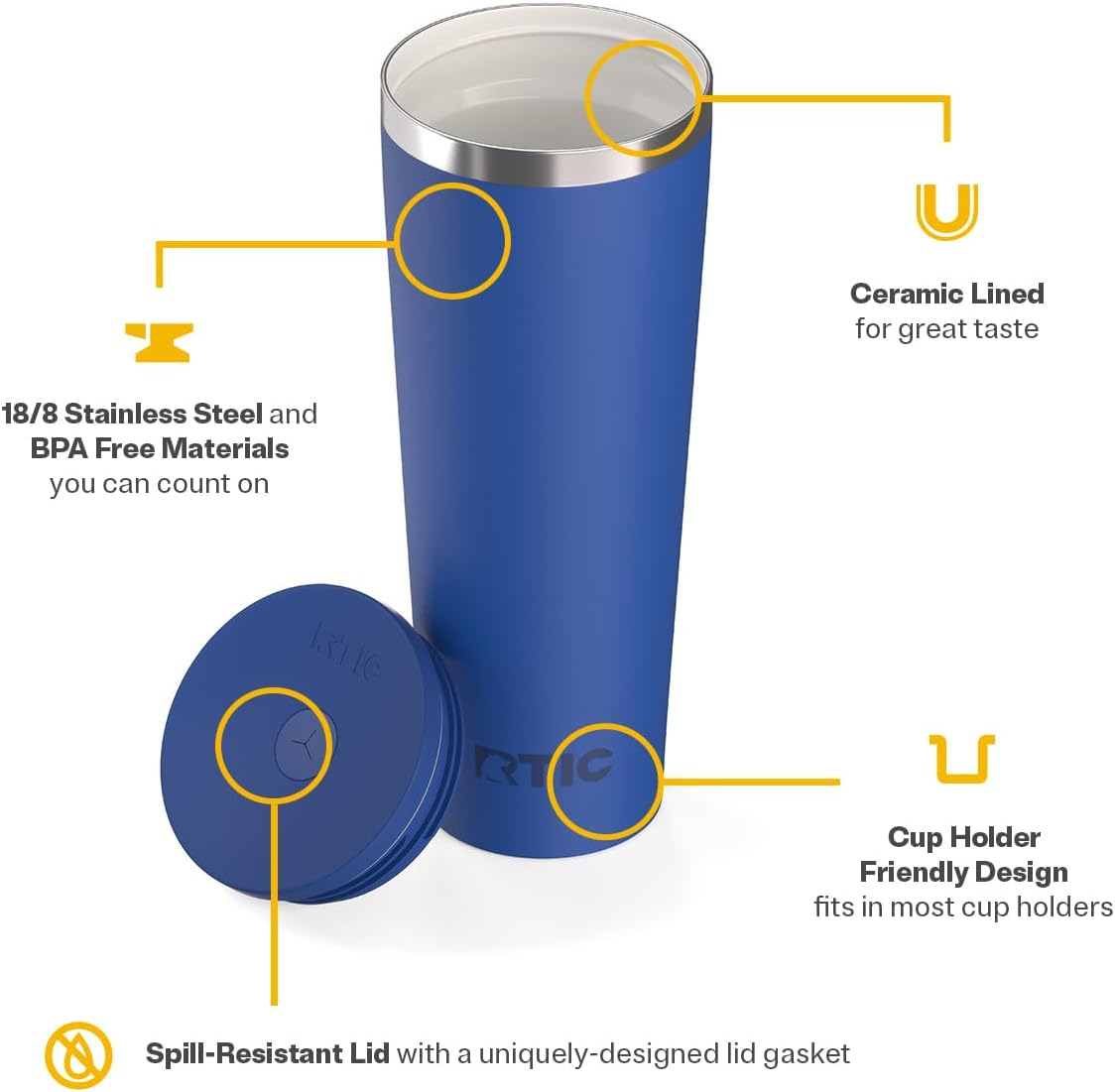 28oz Everyday Tumbler, Insulated, Ceramic Lined, Black | with Lid and Straw, Portable Metal Cup for Hot and Cold Drinks, Coffee, Car, Camping and Travel, Stainless Steel