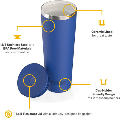 28oz Everyday Tumbler, Insulated, Ceramic Lined, Black | with Lid and Straw, Portable Metal Cup for Hot and Cold Drinks, Coffee, Car, Camping and Travel, Stainless Steel