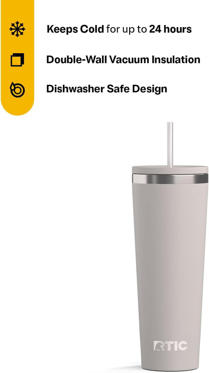 28oz Everyday Tumbler, Insulated, Ceramic Lined, Black | with Lid and Straw, Portable Metal Cup for Hot and Cold Drinks, Coffee, Car, Camping and Travel, Stainless Steel