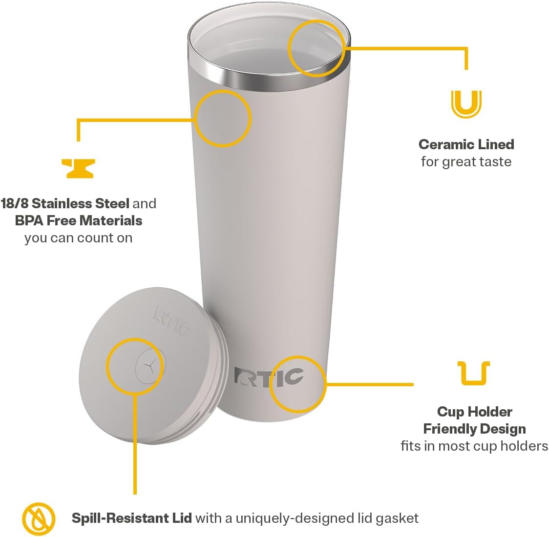 28oz Everyday Tumbler, Insulated, Ceramic Lined, Black | with Lid and Straw, Portable Metal Cup for Hot and Cold Drinks, Coffee, Car, Camping and Travel, Stainless Steel