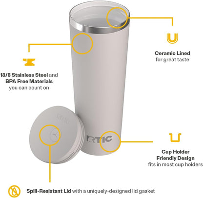 28oz Everyday Tumbler, Insulated, Ceramic Lined, Black | with Lid and Straw, Portable Metal Cup for Hot and Cold Drinks, Coffee, Car, Camping and Travel, Stainless Steel