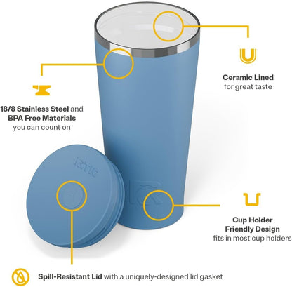 28oz Everyday Tumbler, Insulated, Ceramic Lined, Black | with Lid and Straw, Portable Metal Cup for Hot and Cold Drinks, Coffee, Car, Camping and Travel, Stainless Steel