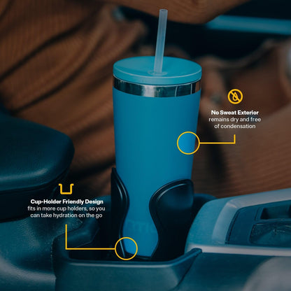 28oz Everyday Tumbler, Insulated, Ceramic Lined, Black | with Lid and Straw, Portable Metal Cup for Hot and Cold Drinks, Coffee, Car, Camping and Travel, Stainless Steel