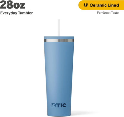 28oz Everyday Tumbler, Insulated, Ceramic Lined, Black | with Lid and Straw, Portable Metal Cup for Hot and Cold Drinks, Coffee, Car, Camping and Travel, Stainless Steel