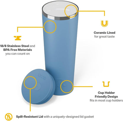 28oz Everyday Tumbler, Insulated, Ceramic Lined, Black | with Lid and Straw, Portable Metal Cup for Hot and Cold Drinks, Coffee, Car, Camping and Travel, Stainless Steel