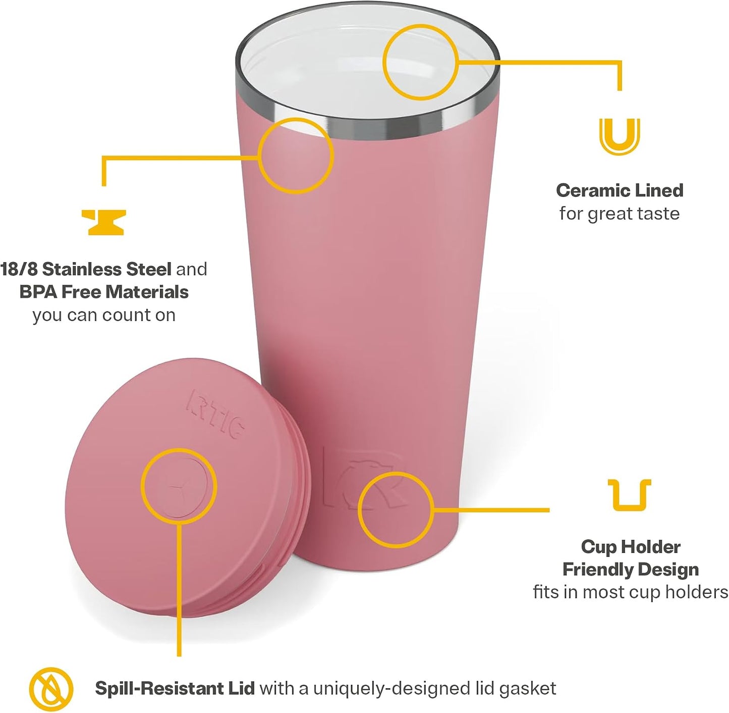 28oz Everyday Tumbler, Insulated, Ceramic Lined, Black | with Lid and Straw, Portable Metal Cup for Hot and Cold Drinks, Coffee, Car, Camping and Travel, Stainless Steel