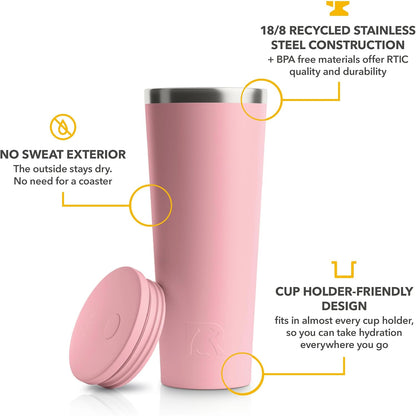 28oz Everyday Tumbler, Insulated, Ceramic Lined, Black | with Lid and Straw, Portable Metal Cup for Hot and Cold Drinks, Coffee, Car, Camping and Travel, Stainless Steel