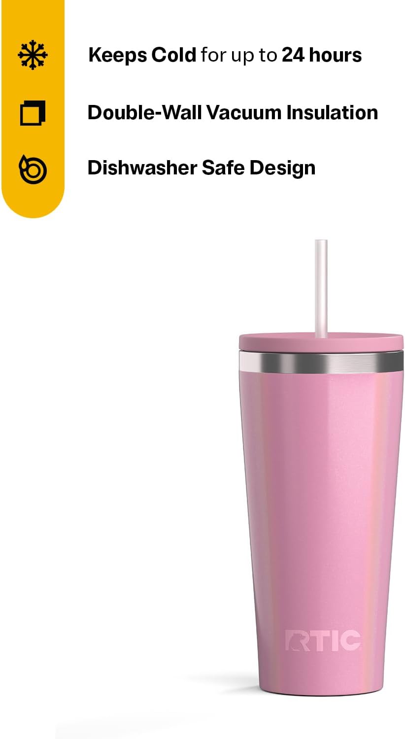 28oz Everyday Tumbler, Insulated, Ceramic Lined, Black | with Lid and Straw, Portable Metal Cup for Hot and Cold Drinks, Coffee, Car, Camping and Travel, Stainless Steel
