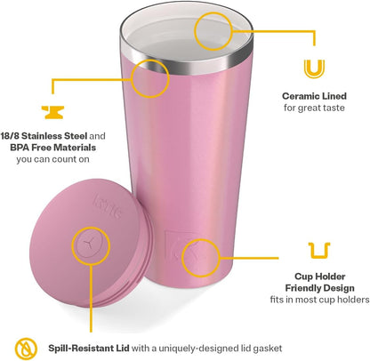 28oz Everyday Tumbler, Insulated, Ceramic Lined, Black | with Lid and Straw, Portable Metal Cup for Hot and Cold Drinks, Coffee, Car, Camping and Travel, Stainless Steel