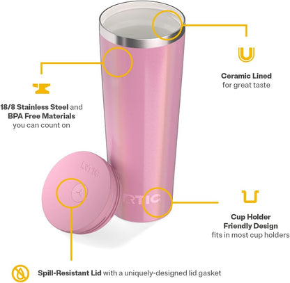 28oz Everyday Tumbler, Insulated, Ceramic Lined, Black | with Lid and Straw, Portable Metal Cup for Hot and Cold Drinks, Coffee, Car, Camping and Travel, Stainless Steel