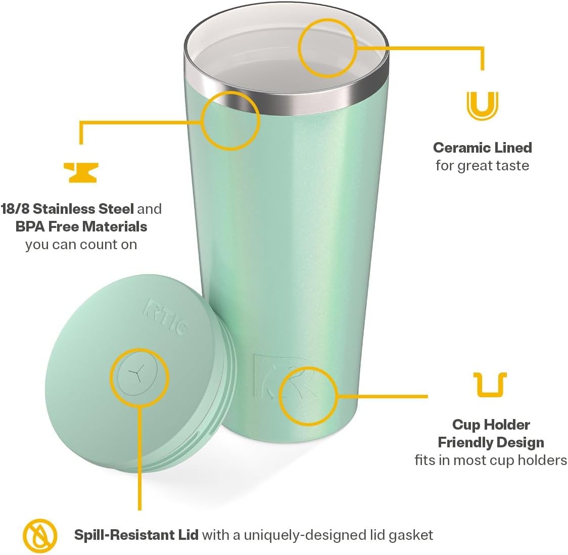 28oz Everyday Tumbler, Insulated, Ceramic Lined, Black | with Lid and Straw, Portable Metal Cup for Hot and Cold Drinks, Coffee, Car, Camping and Travel, Stainless Steel