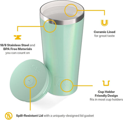 28oz Everyday Tumbler, Insulated, Ceramic Lined, Black | with Lid and Straw, Portable Metal Cup for Hot and Cold Drinks, Coffee, Car, Camping and Travel, Stainless Steel