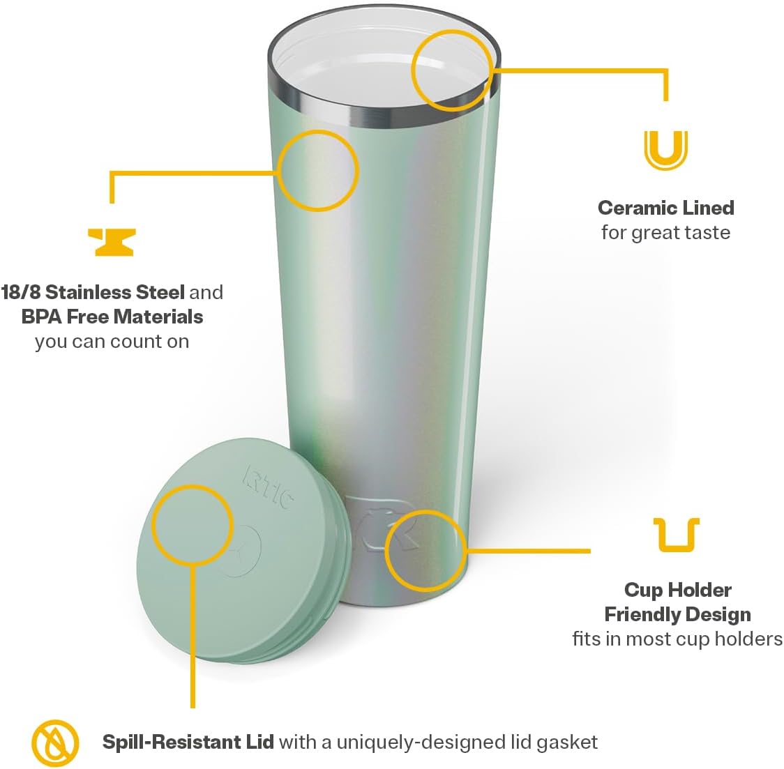 28oz Everyday Tumbler, Insulated, Ceramic Lined, Black | with Lid and Straw, Portable Metal Cup for Hot and Cold Drinks, Coffee, Car, Camping and Travel, Stainless Steel