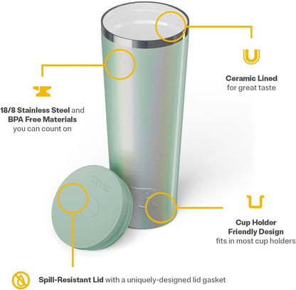 28oz Everyday Tumbler, Insulated, Ceramic Lined, Black | with Lid and Straw, Portable Metal Cup for Hot and Cold Drinks, Coffee, Car, Camping and Travel, Stainless Steel