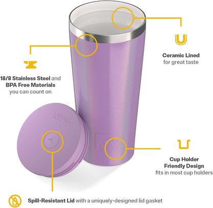 28oz Everyday Tumbler, Insulated, Ceramic Lined, Black | with Lid and Straw, Portable Metal Cup for Hot and Cold Drinks, Coffee, Car, Camping and Travel, Stainless Steel