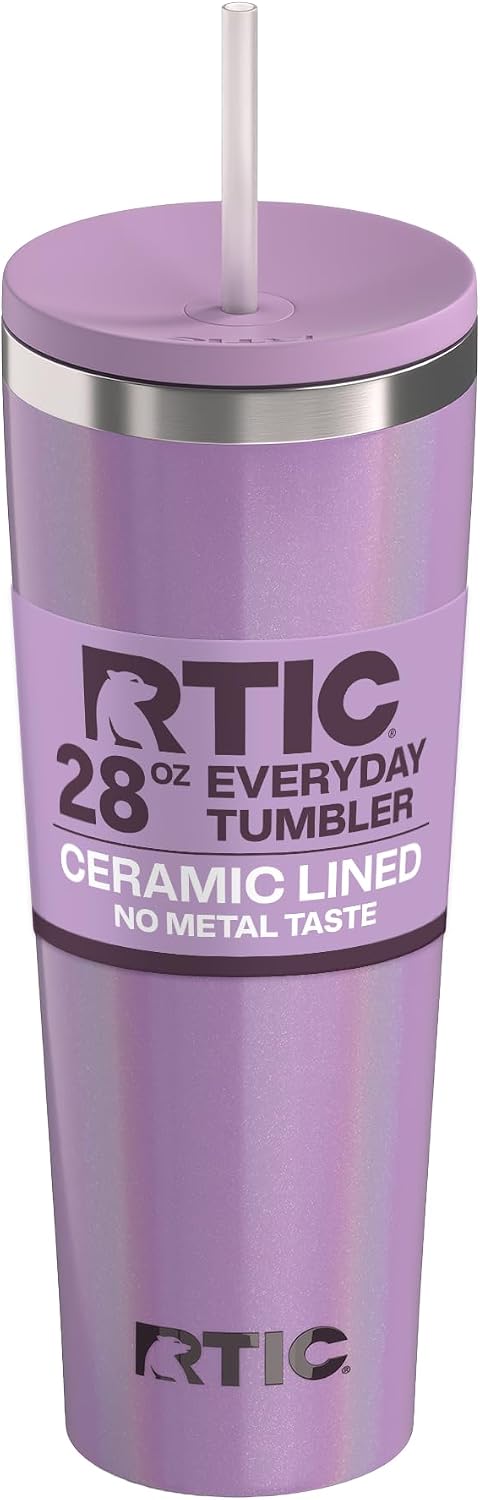 28oz Everyday Tumbler, Insulated, Ceramic Lined, Black | with Lid and Straw, Portable Metal Cup for Hot and Cold Drinks, Coffee, Car, Camping and Travel, Stainless Steel