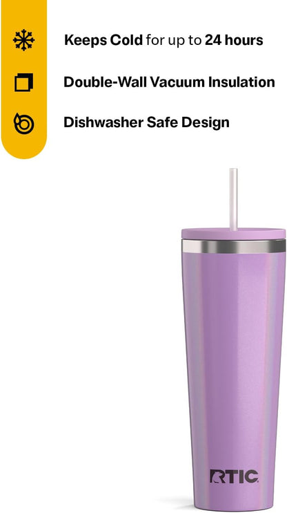28oz Everyday Tumbler, Insulated, Ceramic Lined, Black | with Lid and Straw, Portable Metal Cup for Hot and Cold Drinks, Coffee, Car, Camping and Travel, Stainless Steel