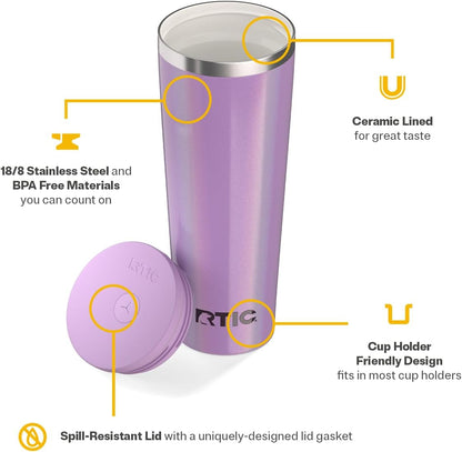 28oz Everyday Tumbler, Insulated, Ceramic Lined, Black | with Lid and Straw, Portable Metal Cup for Hot and Cold Drinks, Coffee, Car, Camping and Travel, Stainless Steel