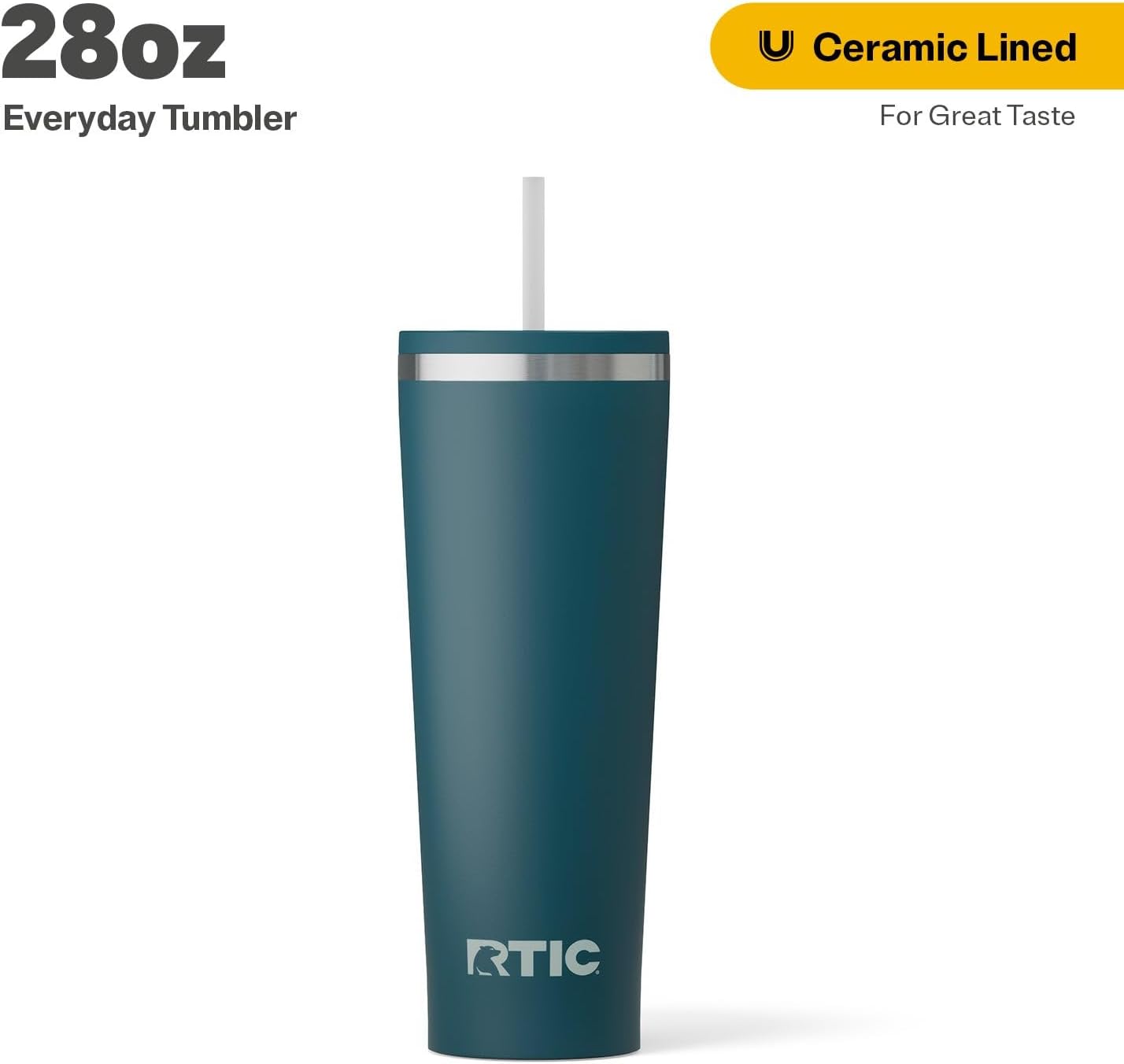 28oz Everyday Tumbler, Insulated, Ceramic Lined, Black | with Lid and Straw, Portable Metal Cup for Hot and Cold Drinks, Coffee, Car, Camping and Travel, Stainless Steel