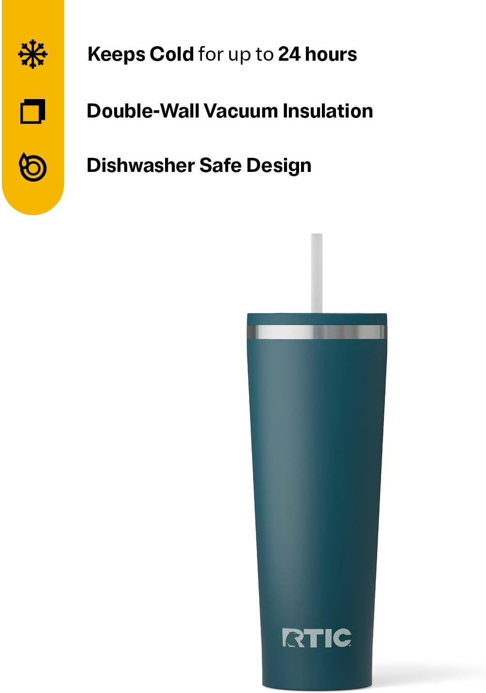 28oz Everyday Tumbler, Insulated, Ceramic Lined, Black | with Lid and Straw, Portable Metal Cup for Hot and Cold Drinks, Coffee, Car, Camping and Travel, Stainless Steel