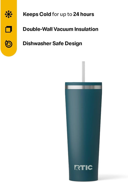 28oz Everyday Tumbler, Insulated, Ceramic Lined, Black | with Lid and Straw, Portable Metal Cup for Hot and Cold Drinks, Coffee, Car, Camping and Travel, Stainless Steel