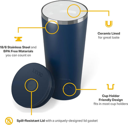 28oz Everyday Tumbler, Insulated, Ceramic Lined, Black | with Lid and Straw, Portable Metal Cup for Hot and Cold Drinks, Coffee, Car, Camping and Travel, Stainless Steel
