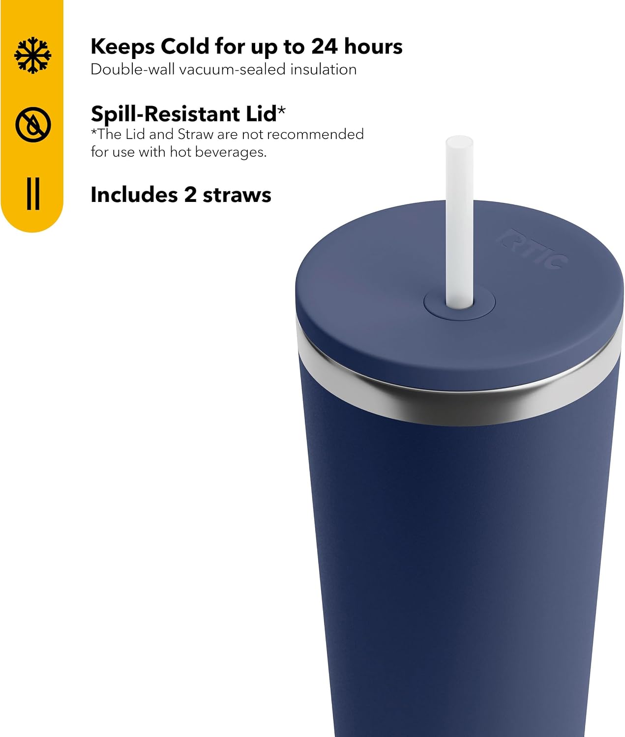 28oz Everyday Tumbler, Insulated, Ceramic Lined, Black | with Lid and Straw, Portable Metal Cup for Hot and Cold Drinks, Coffee, Car, Camping and Travel, Stainless Steel