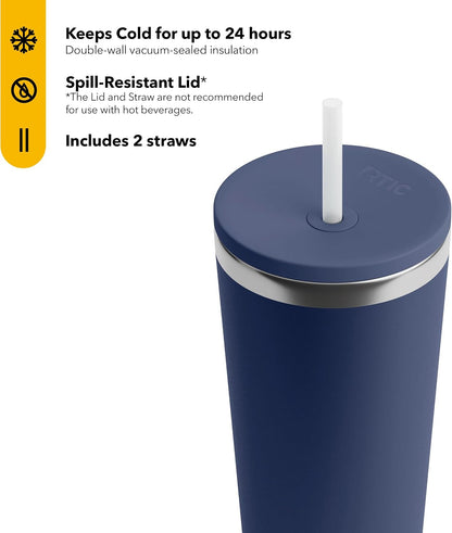 28oz Everyday Tumbler, Insulated, Ceramic Lined, Black | with Lid and Straw, Portable Metal Cup for Hot and Cold Drinks, Coffee, Car, Camping and Travel, Stainless Steel