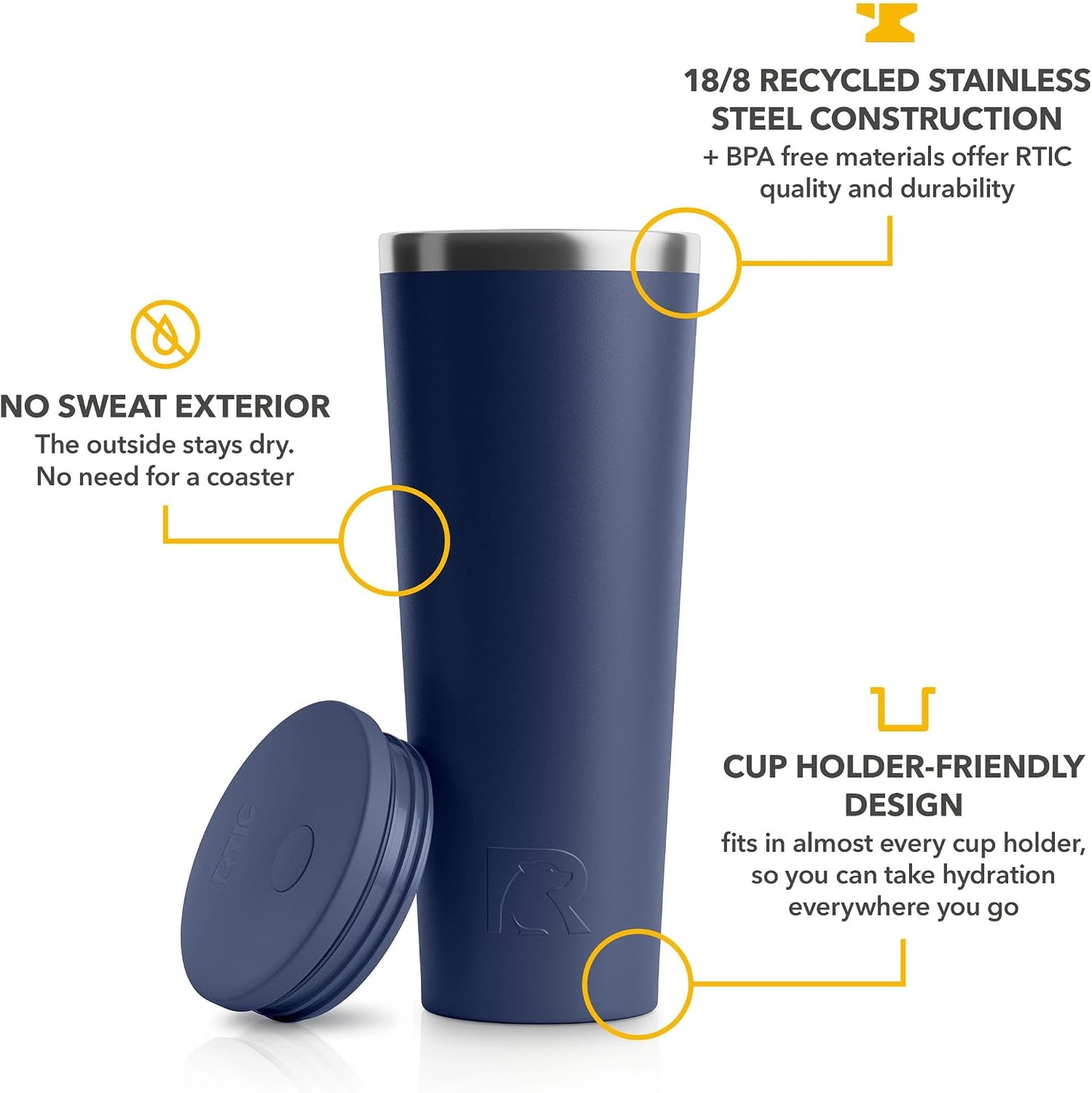 28oz Everyday Tumbler, Insulated, Ceramic Lined, Black | with Lid and Straw, Portable Metal Cup for Hot and Cold Drinks, Coffee, Car, Camping and Travel, Stainless Steel