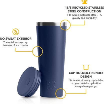 28oz Everyday Tumbler, Insulated, Ceramic Lined, Black | with Lid and Straw, Portable Metal Cup for Hot and Cold Drinks, Coffee, Car, Camping and Travel, Stainless Steel