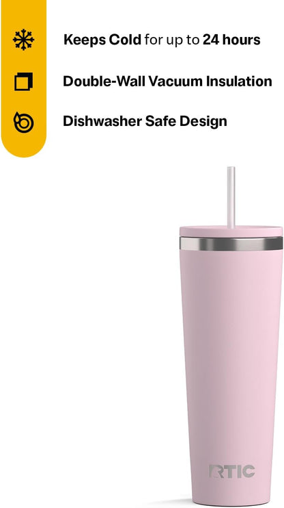 28oz Everyday Tumbler, Insulated, Ceramic Lined, Black | with Lid and Straw, Portable Metal Cup for Hot and Cold Drinks, Coffee, Car, Camping and Travel, Stainless Steel