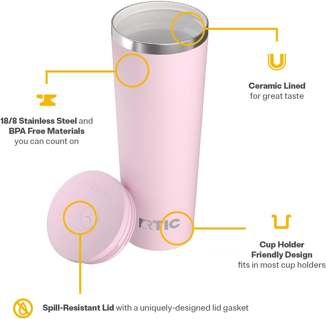 28oz Everyday Tumbler, Insulated, Ceramic Lined, Black | with Lid and Straw, Portable Metal Cup for Hot and Cold Drinks, Coffee, Car, Camping and Travel, Stainless Steel