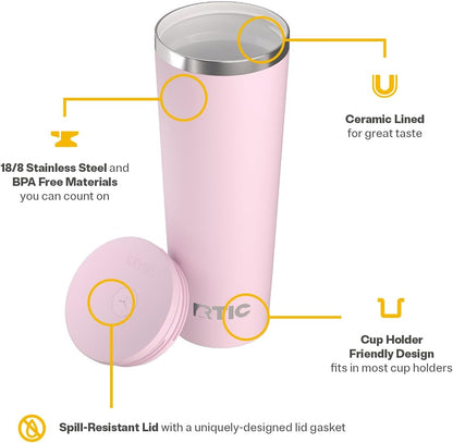 28oz Everyday Tumbler, Insulated, Ceramic Lined, Black | with Lid and Straw, Portable Metal Cup for Hot and Cold Drinks, Coffee, Car, Camping and Travel, Stainless Steel