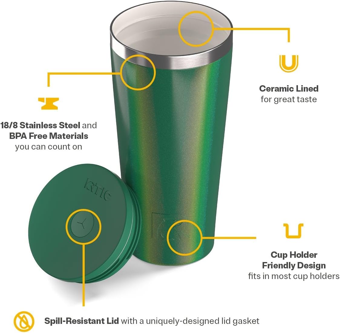 28oz Everyday Tumbler, Insulated, Ceramic Lined, Black | with Lid and Straw, Portable Metal Cup for Hot and Cold Drinks, Coffee, Car, Camping and Travel, Stainless Steel