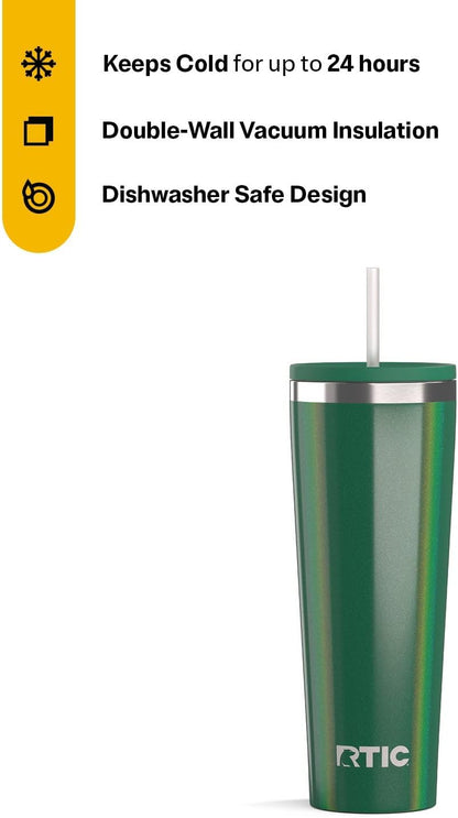 28oz Everyday Tumbler, Insulated, Ceramic Lined, Black | with Lid and Straw, Portable Metal Cup for Hot and Cold Drinks, Coffee, Car, Camping and Travel, Stainless Steel