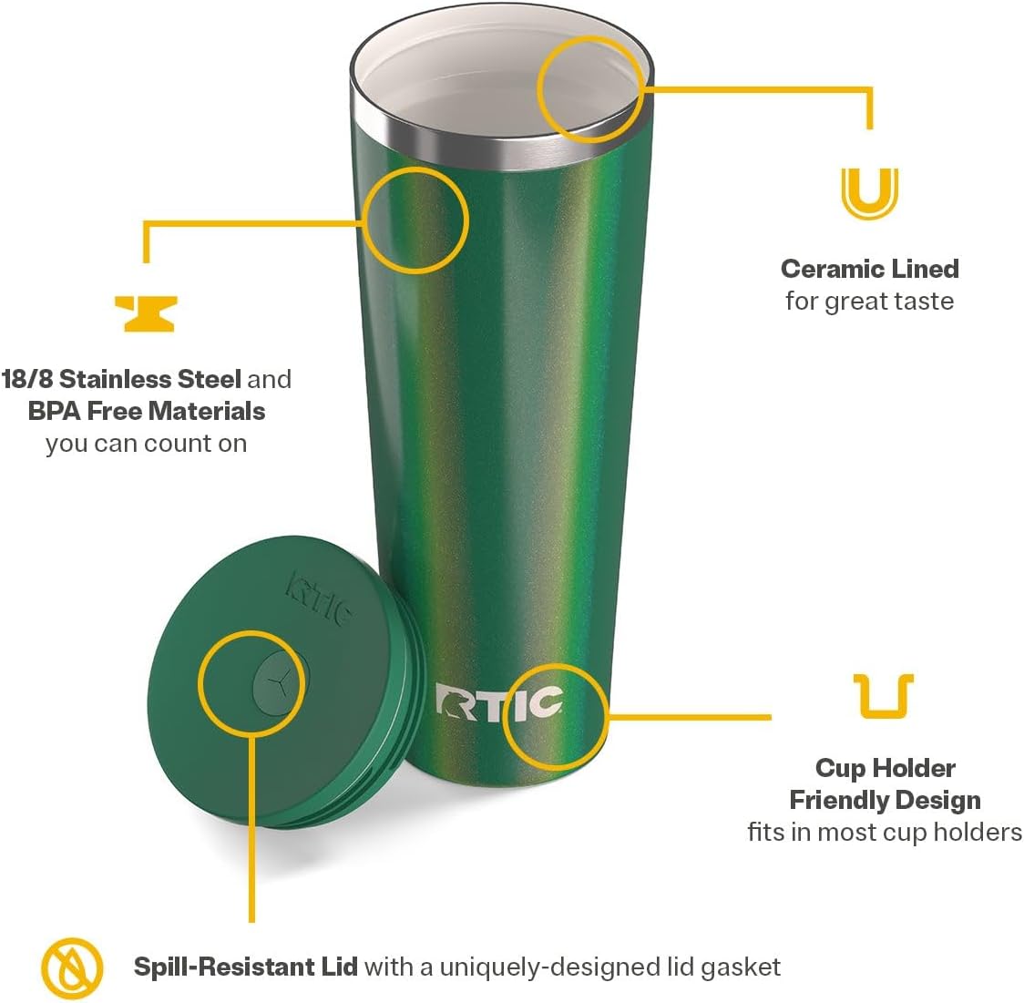 28oz Everyday Tumbler, Insulated, Ceramic Lined, Black | with Lid and Straw, Portable Metal Cup for Hot and Cold Drinks, Coffee, Car, Camping and Travel, Stainless Steel