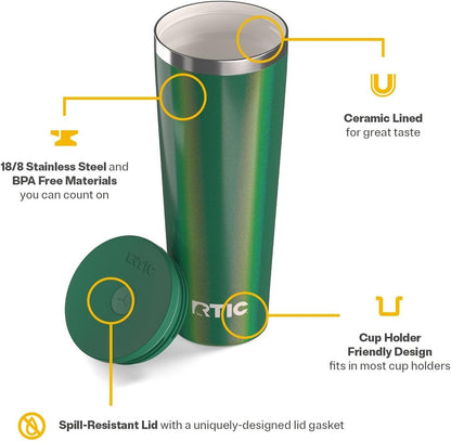 28oz Everyday Tumbler, Insulated, Ceramic Lined, Black | with Lid and Straw, Portable Metal Cup for Hot and Cold Drinks, Coffee, Car, Camping and Travel, Stainless Steel