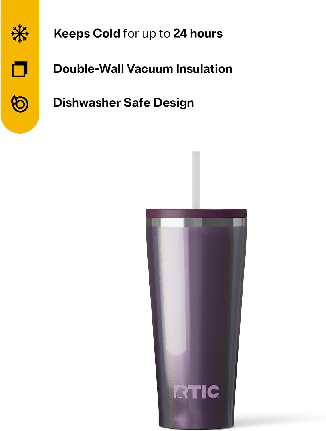 28oz Everyday Tumbler, Insulated, Ceramic Lined, Black | with Lid and Straw, Portable Metal Cup for Hot and Cold Drinks, Coffee, Car, Camping and Travel, Stainless Steel