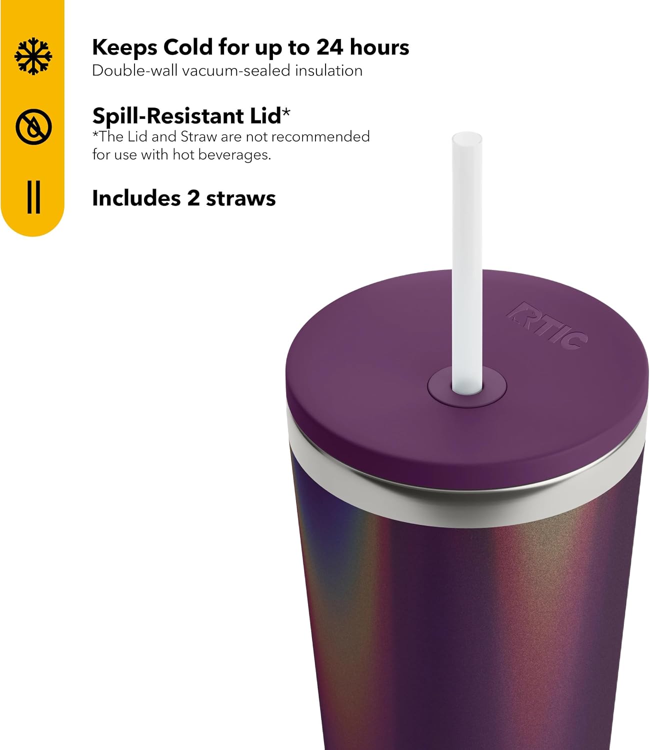 28oz Everyday Tumbler, Insulated, Ceramic Lined, Black | with Lid and Straw, Portable Metal Cup for Hot and Cold Drinks, Coffee, Car, Camping and Travel, Stainless Steel