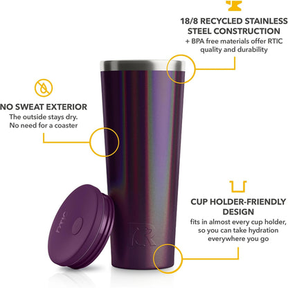 28oz Everyday Tumbler, Insulated, Ceramic Lined, Black | with Lid and Straw, Portable Metal Cup for Hot and Cold Drinks, Coffee, Car, Camping and Travel, Stainless Steel