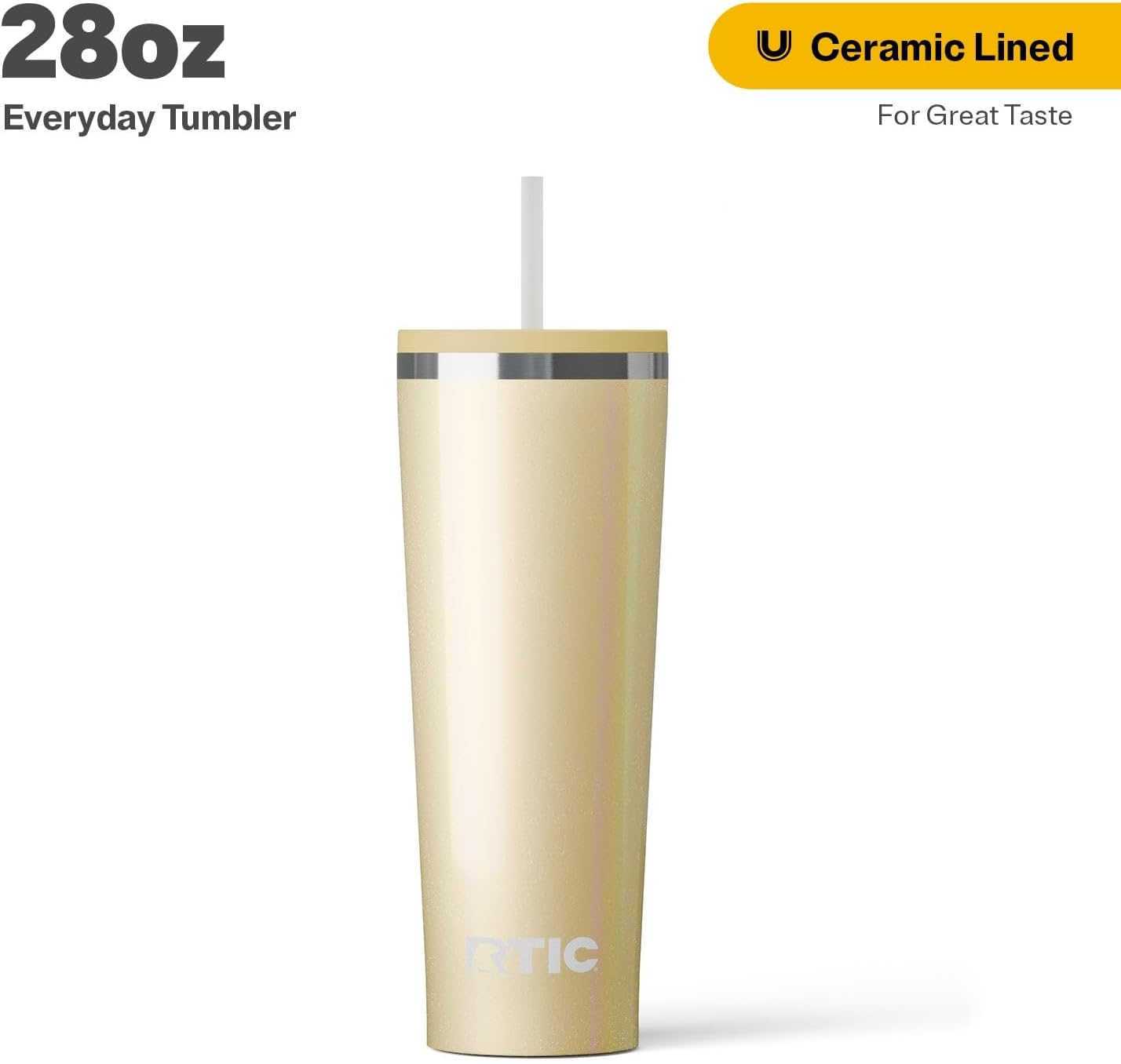 28oz Everyday Tumbler, Insulated, Ceramic Lined, Black | with Lid and Straw, Portable Metal Cup for Hot and Cold Drinks, Coffee, Car, Camping and Travel, Stainless Steel