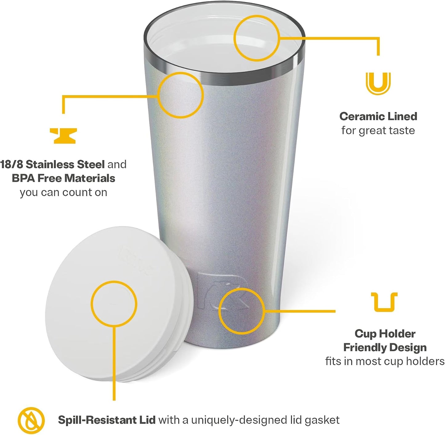 28oz Everyday Tumbler, Insulated, Ceramic Lined, Black | with Lid and Straw, Portable Metal Cup for Hot and Cold Drinks, Coffee, Car, Camping and Travel, Stainless Steel