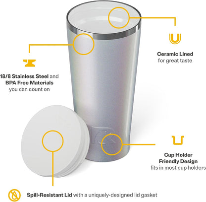 28oz Everyday Tumbler, Insulated, Ceramic Lined, Black | with Lid and Straw, Portable Metal Cup for Hot and Cold Drinks, Coffee, Car, Camping and Travel, Stainless Steel