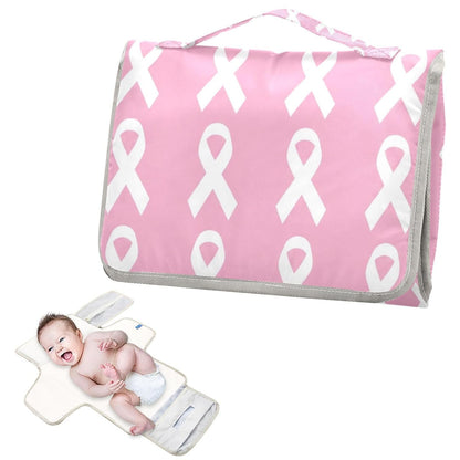 Pink Ribbon Print Portable Diaper Changing Pad for Outing