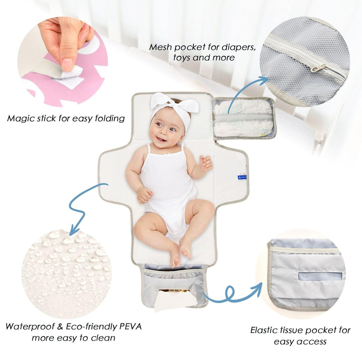 Pink Ribbon Print Portable Diaper Changing Pad for Outing