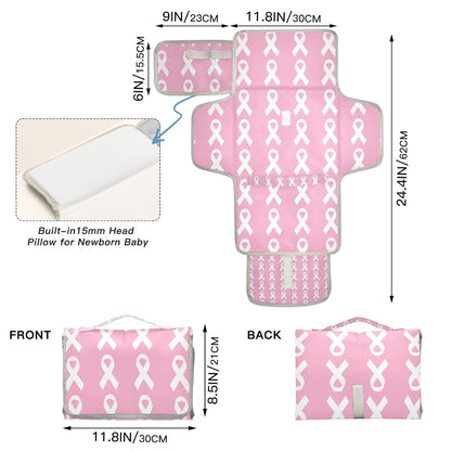 Pink Ribbon Print Portable Diaper Changing Pad for Outing