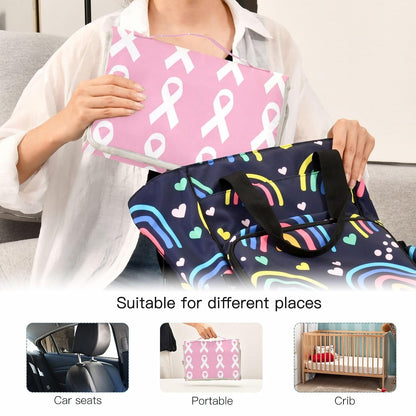 Pink Ribbon Print Portable Diaper Changing Pad for Outing
